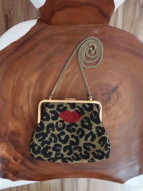 Clare V. Flore in Beaded Leopard w/Red Lips